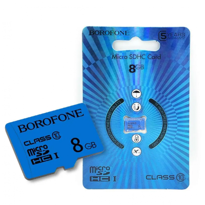 Картка пам'яті Borofone microSDHC 8 гб  / 10 Class / Синій