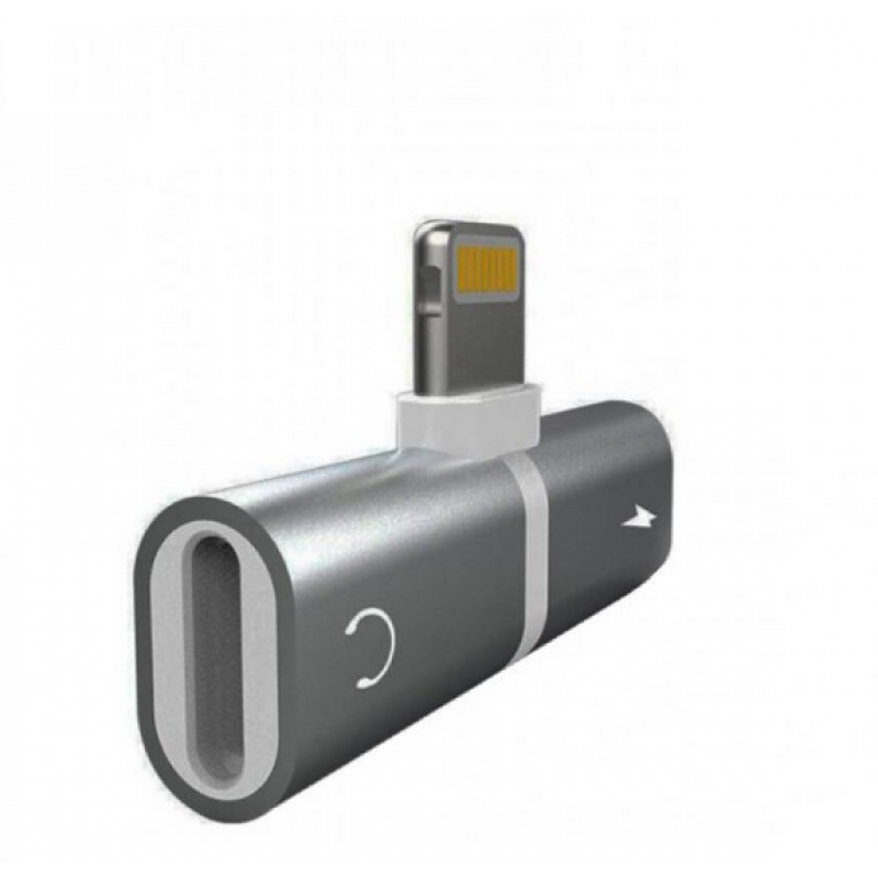 Адаптер переходник для iPhone 2 в 1 Lightning (зарядка + наушники) / Серебряный