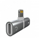Адаптер переходник для iPhone 2 в 1 Lightning (зарядка + наушники) / Серебряный