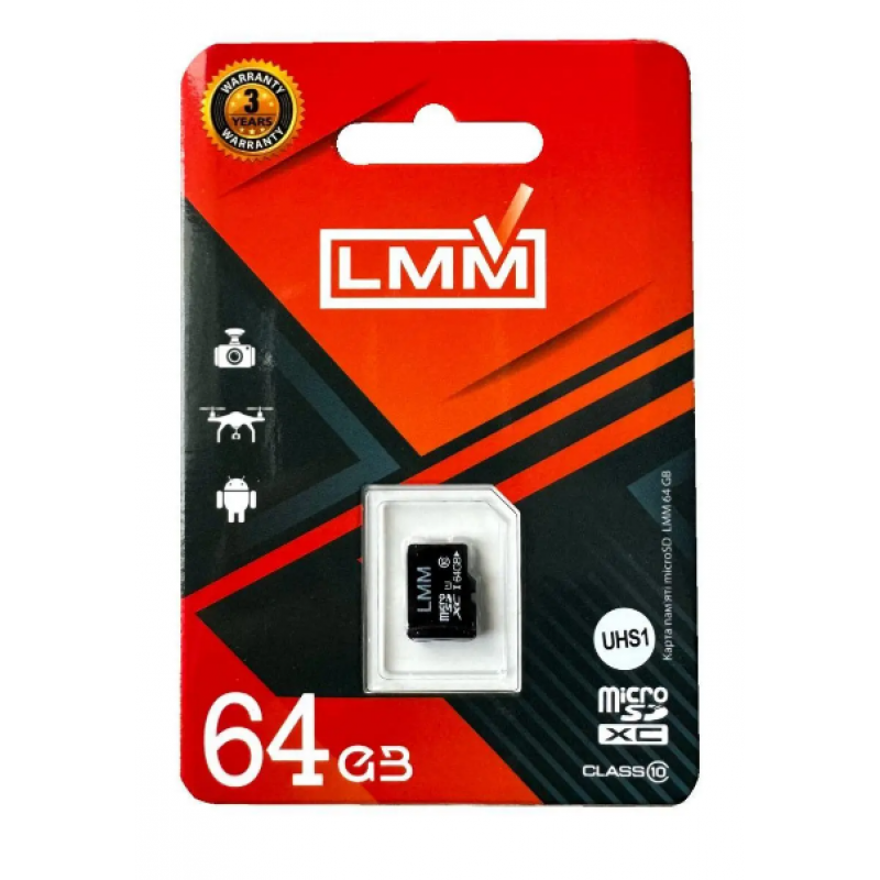 Картка пам'яті "LMM" microSDHC 64 гб / UHS-1 / Чорний