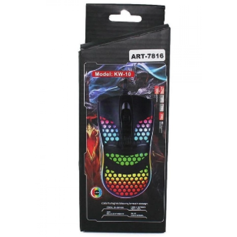 Провідна миша  LED KW-10 (7816) з підсвічуванням / Комп'ютерна мишка провідна 1.3M / Чорний