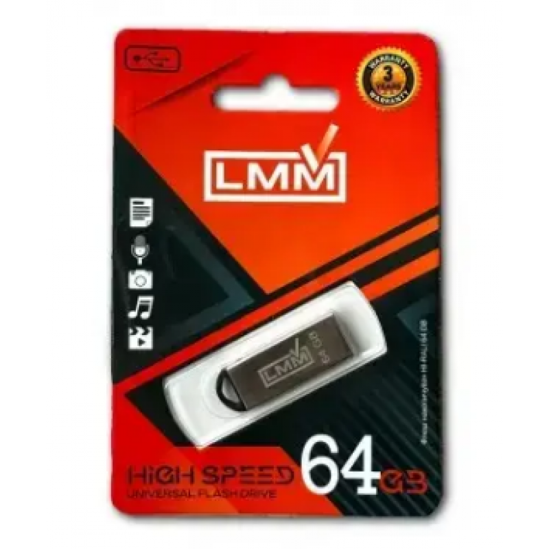 Флеш накопичувач USB на 64 гб / швидкість 2.0 "LMM" Fit series / Срібний