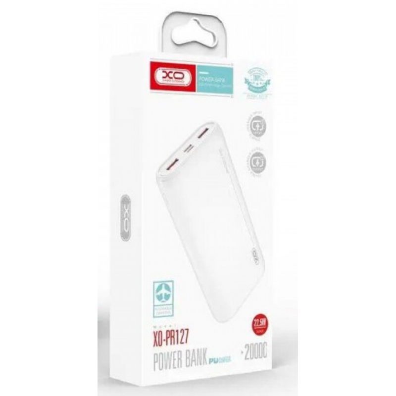 Зарядний Power Bank XO-PR127 / Швидка зарядка  PD20W / 20000 mAh / Білий