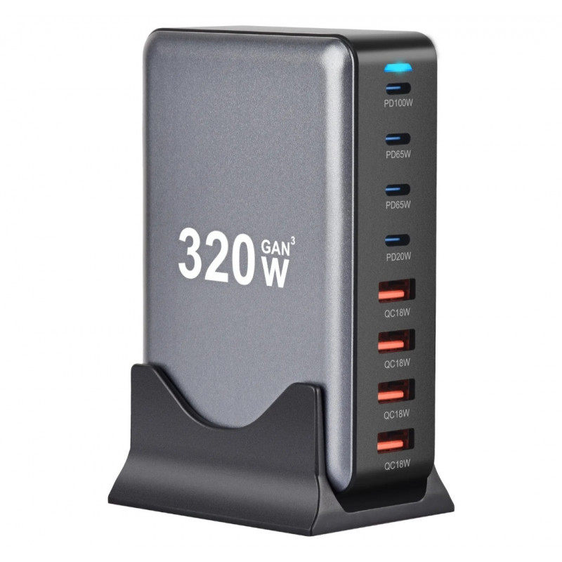 Настільний зарядний пристрій GaN 8в1 320W \ Чорний