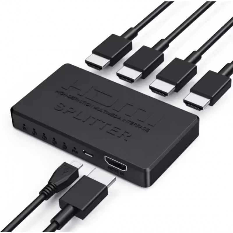 HDMI  mini розгалужувач 4K на 4 порти HDMI SPLITTER 1 in 4 / Чорний