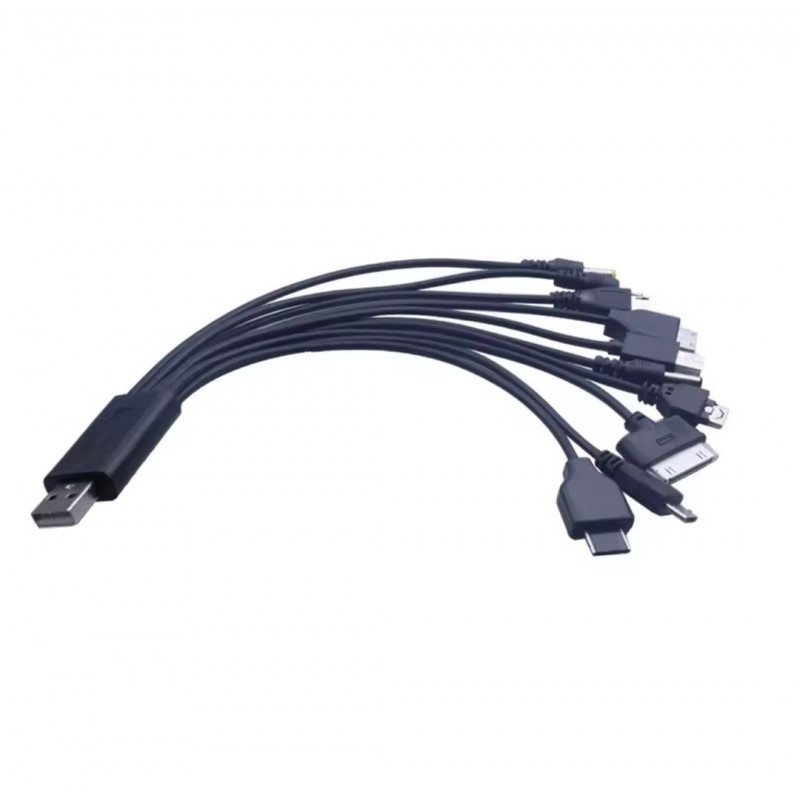 Кабель 10в1 для зарядки телефонів MicroUSB / Lightning / Iphone 3 / Type-c / NOKIA (2мм. 3.5мм) Mini USB та інші / Чорний