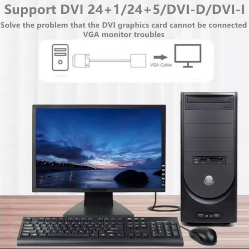 Перехідник, конвертер DVI (24+1 зовнішній) - VGA ( внутрішній) / Чорний