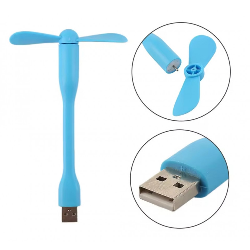 Міні вентилятор USB для комп'ютера Pover Bank / Блакитний