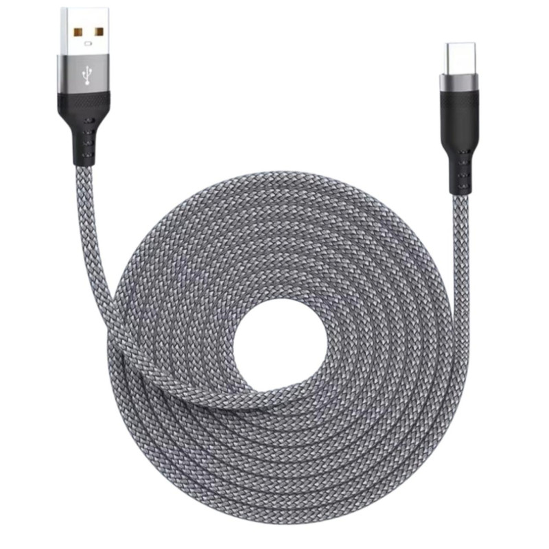 Нейлоновый кабель USB - Type-c для быстрой зарядки смартфонов> 1.5 метра\ Серый