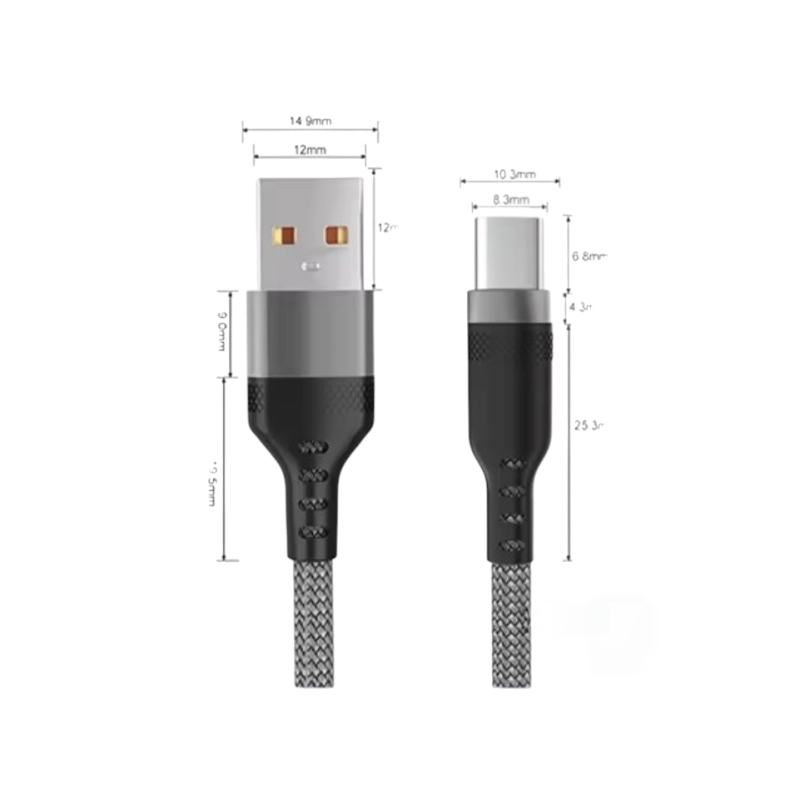 Нейлоновый кабель USB - Type-c для быстрой зарядки смартфонов> 1.5 метра\ Серый