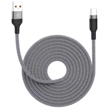 Нейлоновий кабель USB - Type-c для швидкої зарядки смартфонів \ 10 метрів \ Сірий