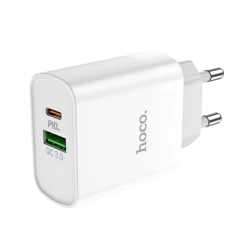 Блок живлення hoco. C80A Швидка зарядка Quick Charge 3.0 USB 18W + Type C 20W Білий