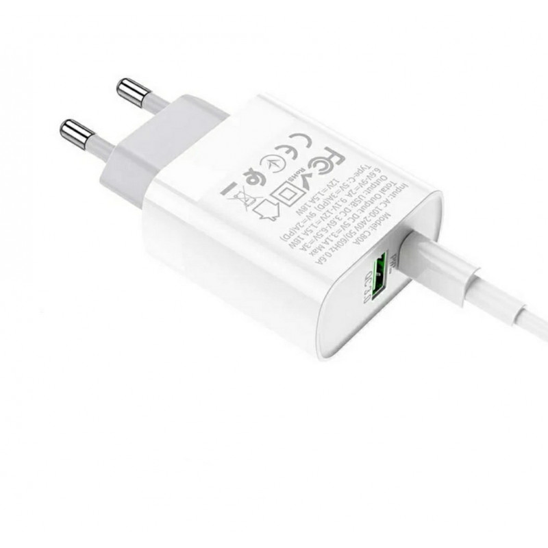 Блок живлення hoco. C80A Швидка зарядка Quick Charge 3.0 USB 18W + Type C 20W Білий